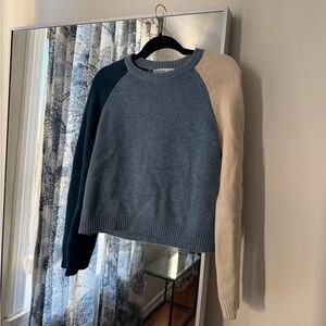 Derek Lam 10 Crosby Colorblock Crewneck Sweater - Blue, Navy & Beige Sz Medium